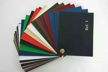 Muestrario de colores y materiales para portamenús de hostelería